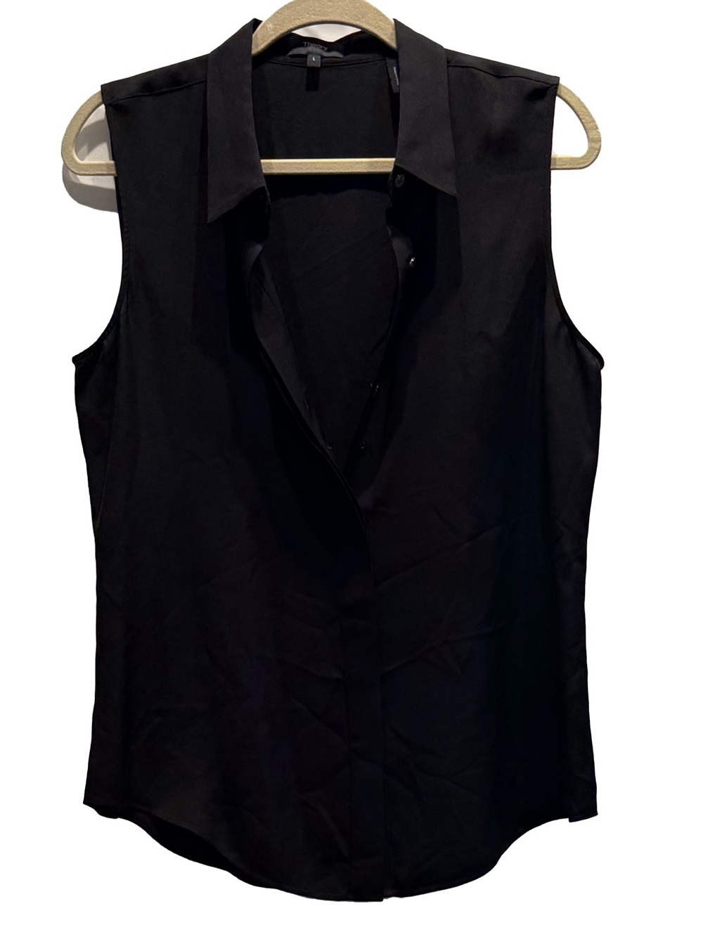 Theory Black Silk Sleeveless Button Front Blouse - Size L